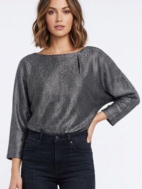 KORET Vintage Metallic Shimmery Shiny Top Sparkly Bat Wing Sleeves Medium